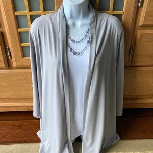 Susan Graver Gray 3/4" Sleeve Open Cardigan Liquid Knit Large